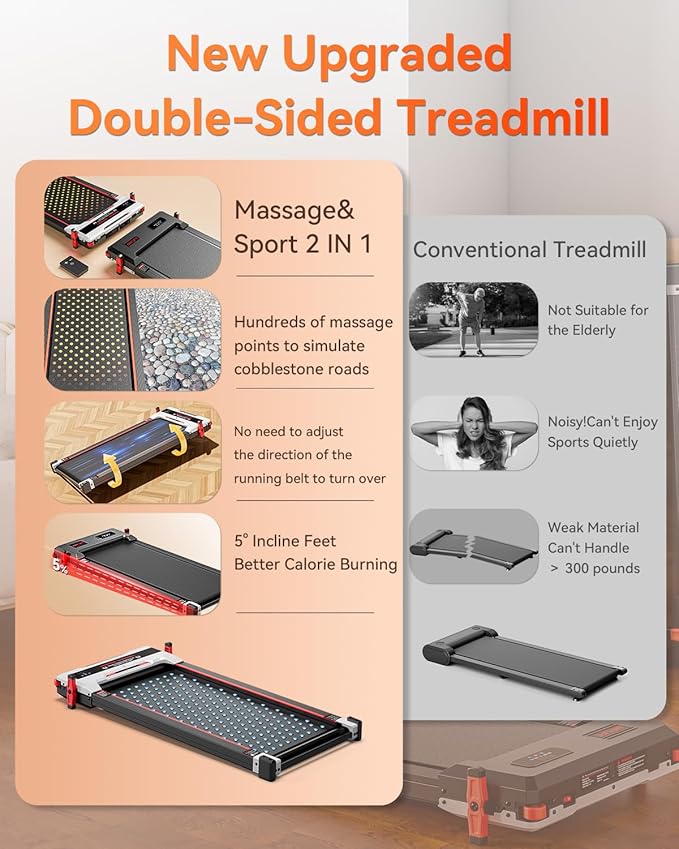 Walking Pad Treadmill, Anylife Incline Walking Pads Under Desk 330lb Capacity, 2.5HP Portable Treadmills for Home, Compact Treadmill Small Running Pad with LED Display, Remote Control