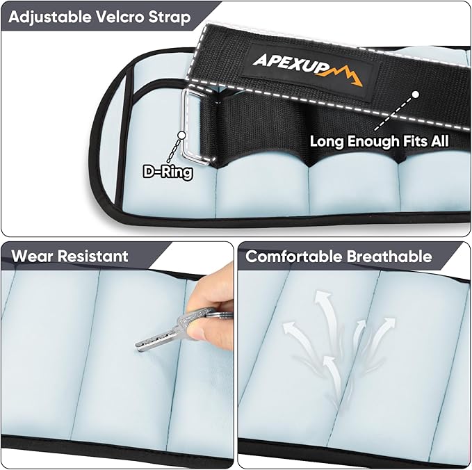 APEXUP 10lbs/Pair Adjustable Ankle Weights for Women and Men