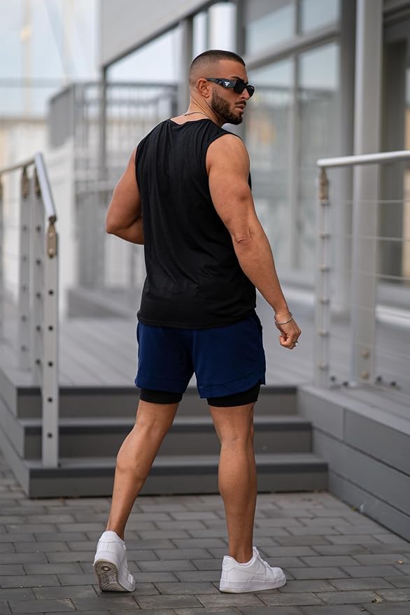 COOFANDY Men's 2 Pack Running Shorts 2 in 1 Workout Shorts Quick Dry Gym Training Athletic Jogger with Phone Pockets