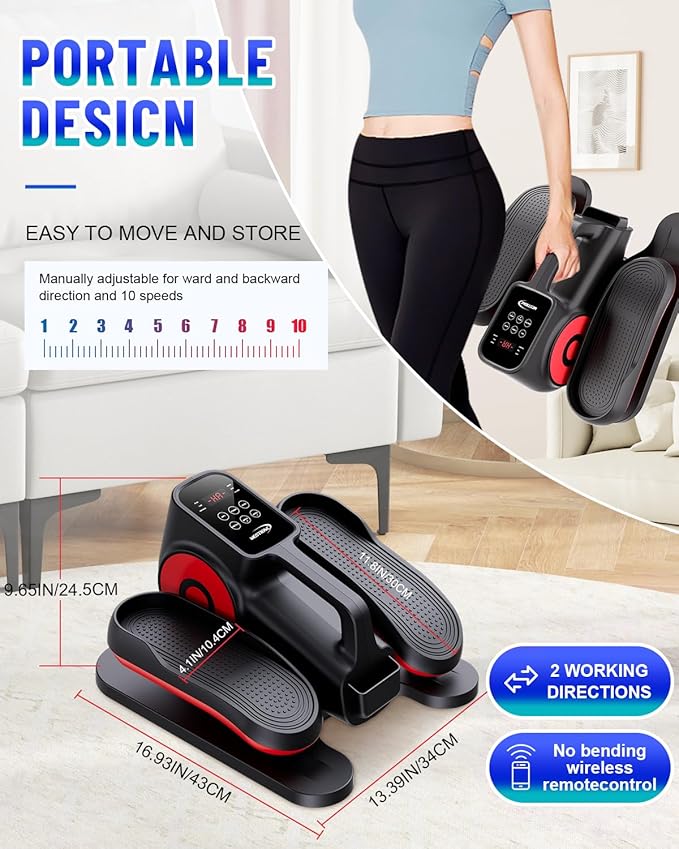 Under Desk Elliptical Machine, Ellipse Leg Exerciser Electric as Seen on TV for Seniors with Remote Control & 10 Adjustable Speeds,Quiet & Portable Mini Seated Pedal Exerciser