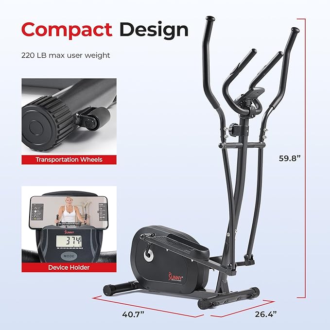 Sunny Health & Fitness 2-in-1 Smart Upright Elliptical Full-Body Exerciser w/Pulse Sensors, Home Cross-Training Cardio Workout Machine, Free SunnyFit App Bluetooth Link, Optional Long Stride Length
