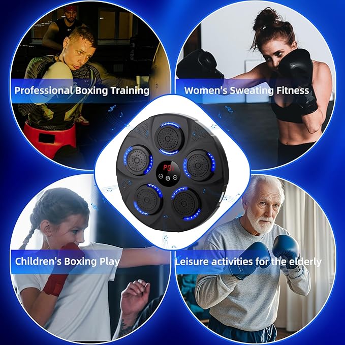 Music Boxing Machine with Boxing Gloves, Wall Mounted Intelligent Bluetooth Music Boxing Trainer, Home, Office and Gym Indoor Electronic Boxing Target Training Punching Equipment with Glove