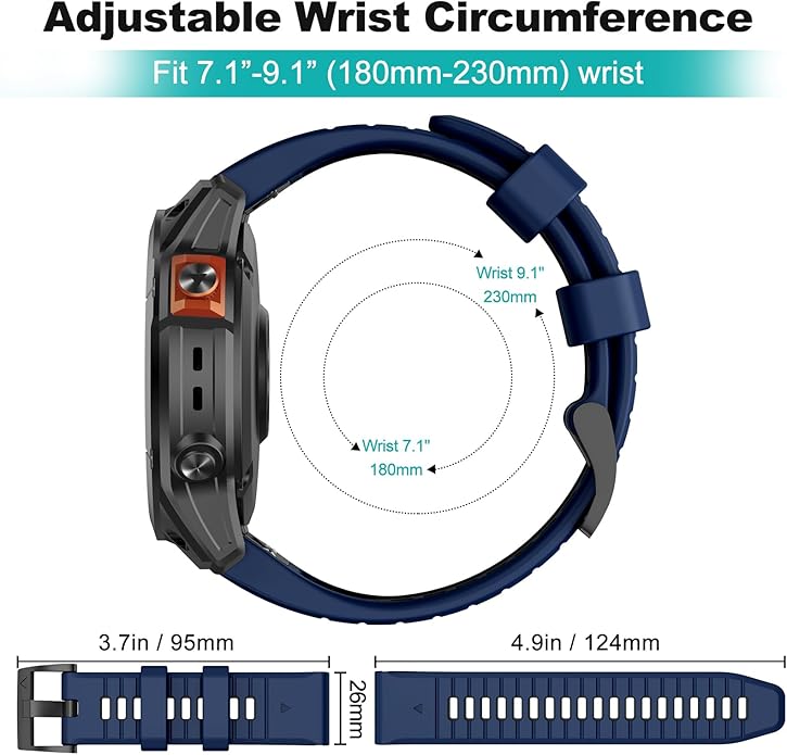 OVERSTEP Compatible with Fenix 7X Bands, 26mm Width Soft Silicone Replacement Strap for Fenix 7X Pro/Fenix 6X/ Fenix 5X/ Fenix 3 Smartwatch