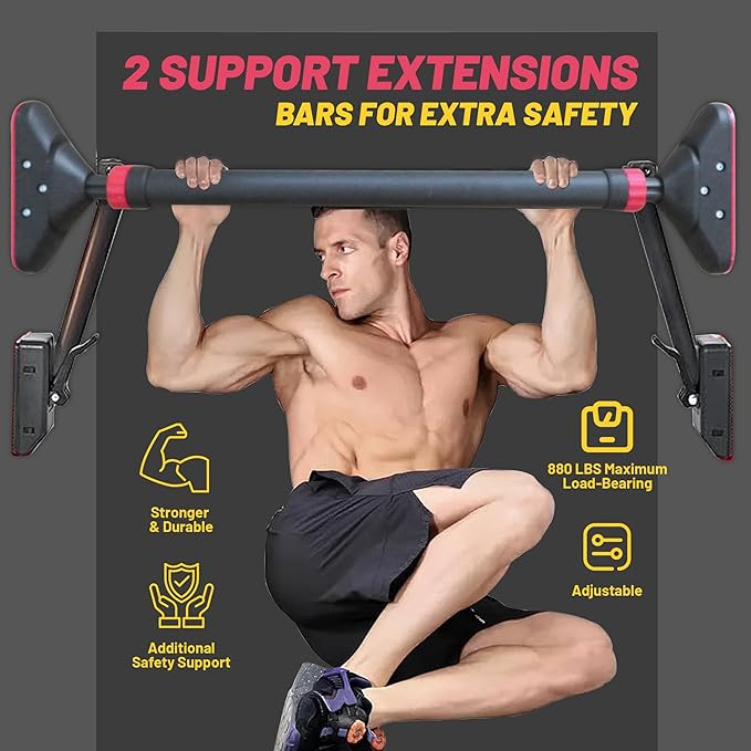 Pull Up Bar for Doorway With Wrist Wrap 28.35" to 36.2" Adjustable 880 lbs