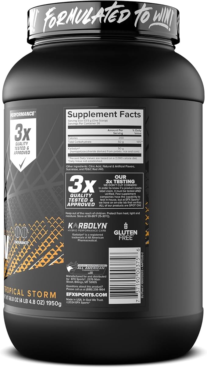 EFX Sports Karbolyn Fuel | Fast-Absorbing Carbohydrate Powder | Carb Load, Sustained Energy, Quick Recovery | Stimulant Free | 37 Servings (Tropical Storm)