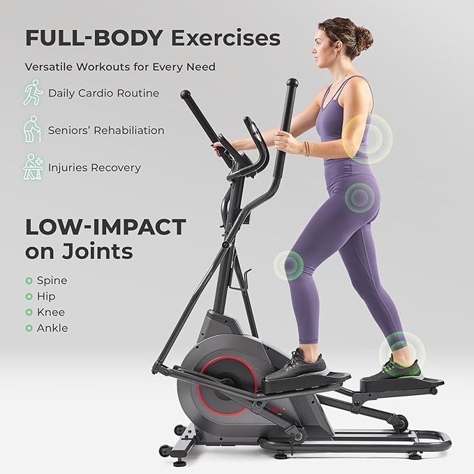 Sunny Health & Fitness 2-in-1 Smart Upright Elliptical Full-Body Exerciser w/Pulse Sensors, Home Cross-Training Cardio Workout Machine, Free SunnyFit App Bluetooth Link, Optional Long Stride Length