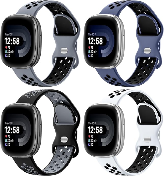 Maledan 4 Pack Sport Band Compatible With Fitbit Versa 3/4 and Sense/Sense 2 Smart Watch, Soft Wristband Replacement Accessories for Women and Men