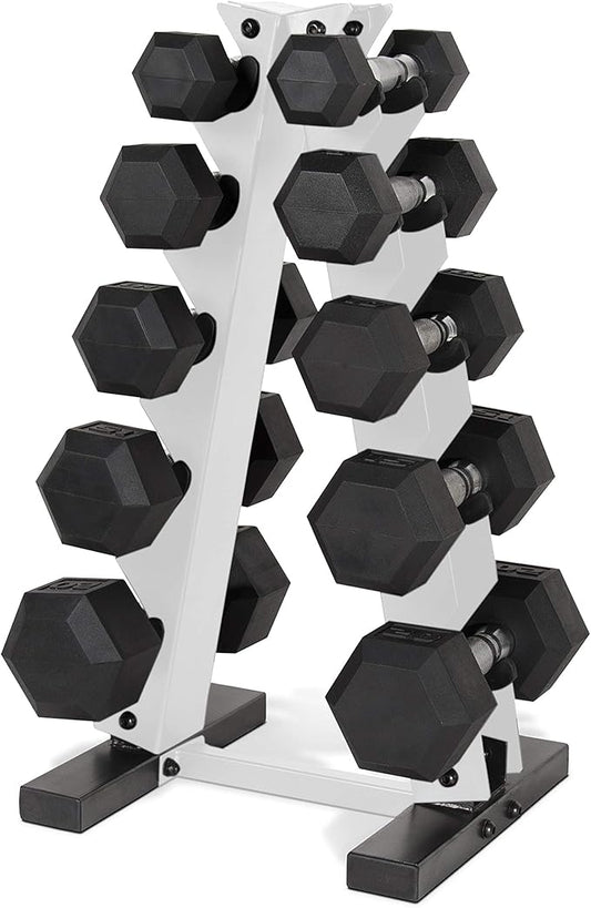 CAP Barbell 150 LB Coated Hex Dumbbell Weight Set with Vertical Rack | Multiple Options