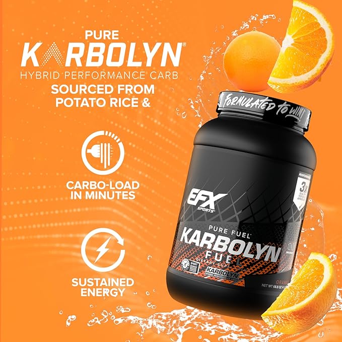 EFX Sports Karbolyn Fuel | Fast-Absorbing Carbohydrate Powder | Carb Load, Sustained Energy, Quick Recovery | Stimulant Free | 35 Servings (Orange)