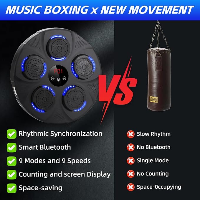 Music Boxing Machine with Boxing Gloves, Wall Mounted Intelligent Bluetooth Music Boxing Trainer, Home, Office and Gym Indoor Electronic Boxing Target Training Punching Equipment with Glove