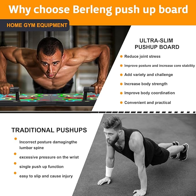 AERLANG Push Up Board, Portable Multi-Function Foldable 10 in 1 Push Up Bar, Push up Handles for Floor,Professional Push Up Strength Training Equipment