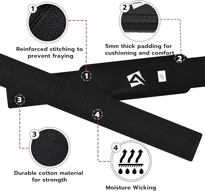 Lifting Wrist Straps for Weightlifting, Powerlifting & Deadlifts – 23” Neoprene Padded Cotton Straps for Strength Training & Gym Workouts - Maximum Grip Support for Men & Women