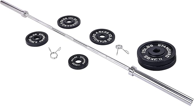 Signature Fitness Cast Iron Olympic 2-Inch Weight Plates Including 7FT Olympic Barbell, 130-Pound, 300-Pound or 325-Pound Set, Multiple Packages