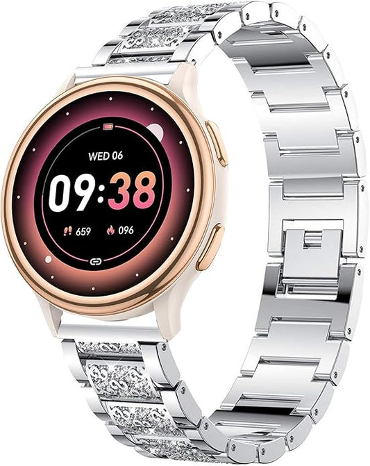 Compatible with Sanorum Smart Watches Band, 20mm, 22mm Women Jewelry Bling Diamond Metal Dressy Strap Adjustable Replacement Strap Accessories Sports Band for Men Women Compatible for HaSaKei G53, Compatible with Sanorum G53, G56