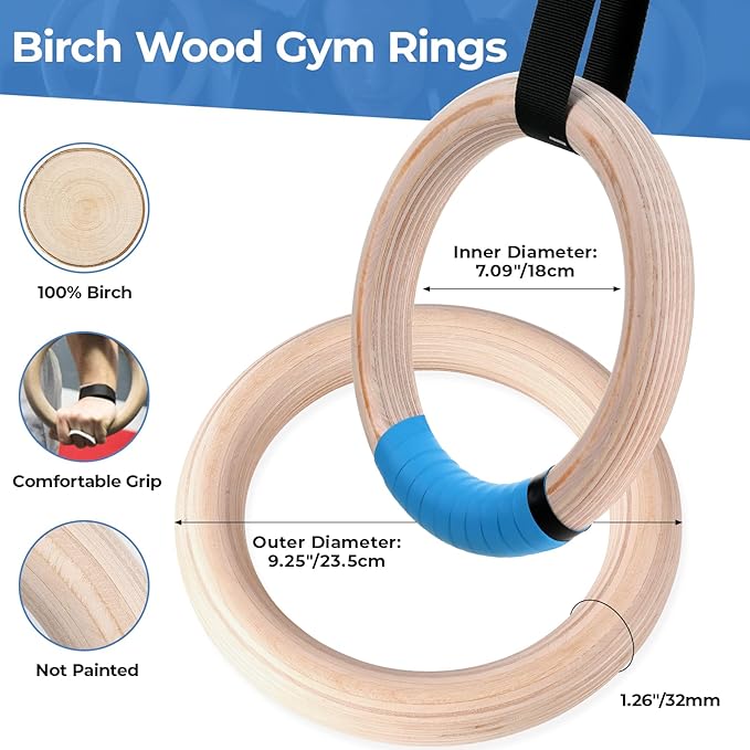 LIFERUN Gymnastics Rings 1100lbs with 16.7ft Long