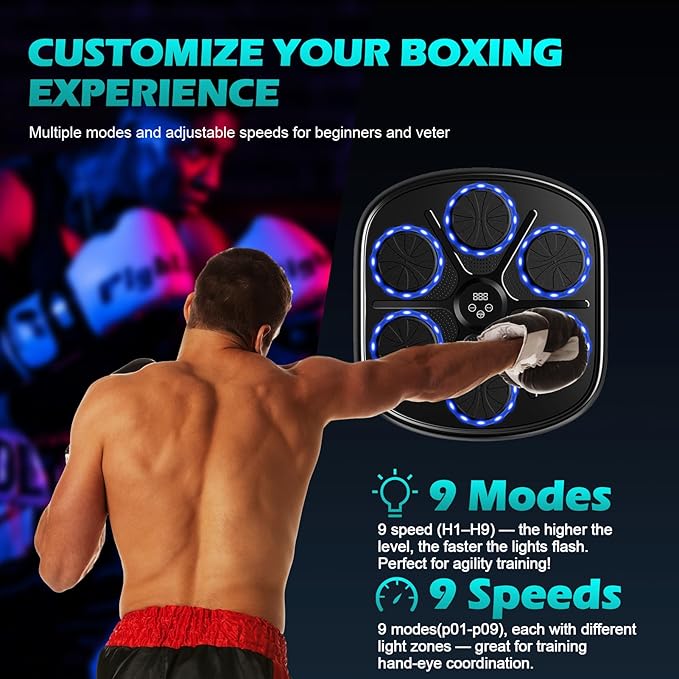 Smart Music Boxing Machine for Adults and Kids, Wall-Mounted Interactive Trainer with LED Display, 9 Modes & 9 Speeds, Perfect for Home Fitness and Stress Relief
