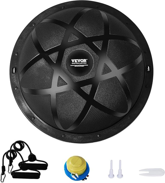 VEVOR Half Exercise Ball Trainer, 23/26 inch Balance Ball Trainer, 1500lbs Capacity Stability Ball, Yoga Ball with Resistance Bands & Foot Pump, Strength Fitness Ball for Home Gym Full Body Workout Black