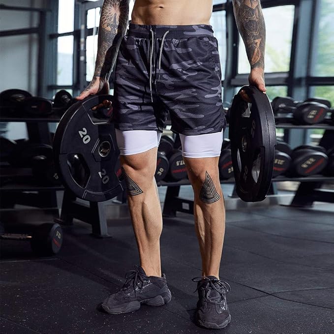 OEBLD Mens Athletic Shorts 2-in-1 Gym Workout Running 7'' Shorts with Towel Loop