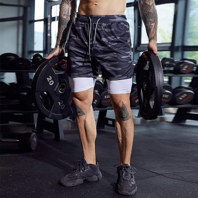OEBLD Mens Athletic Shorts 2-in-1 Gym Workout Running 7'' Shorts with Towel Loop