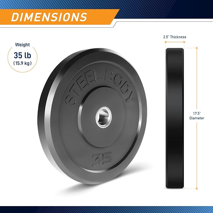 Steelbody Olympic Rubber Bumper Weight Plate - 10 lb. / 25 lb. / 35 lb. / 45 lb. Workout Weights