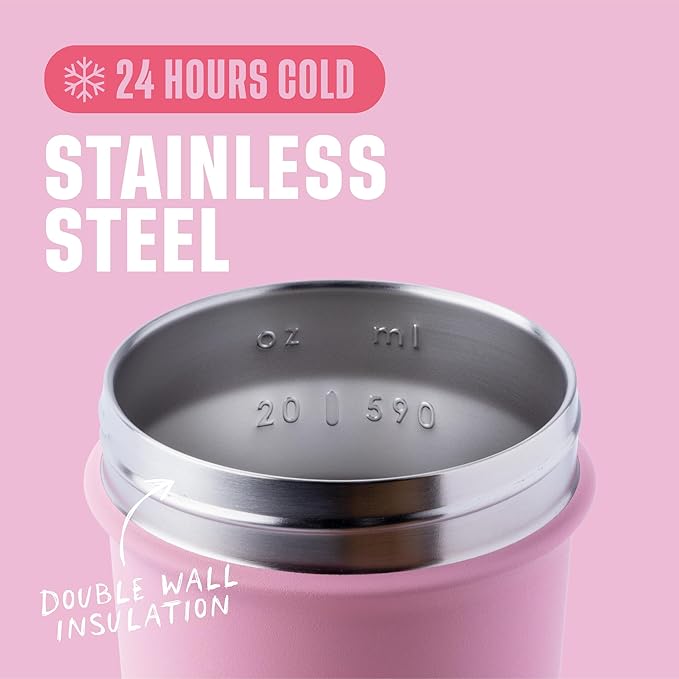 BlenderBottle Strada Sleek Shaker Cup Insulated Stainless Steel Water Bottle with Wire Whisk, 25-Ounce, Flamingo Ombre
