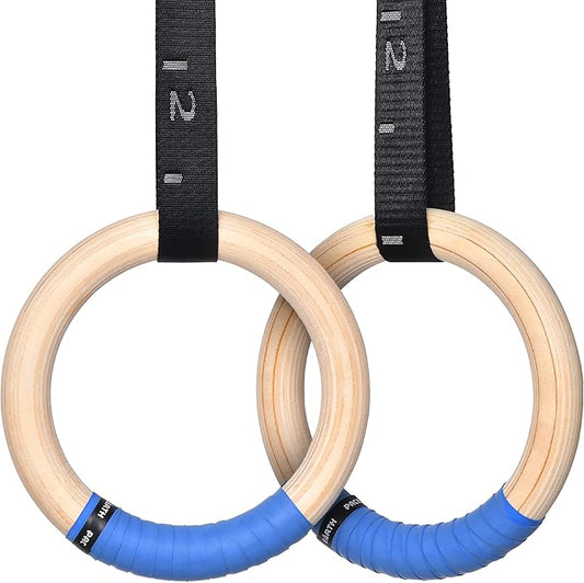 PACEARTH Gymnastics Rings Wooden Olympic Rings 1500/1000lbs 14.76ft Long
