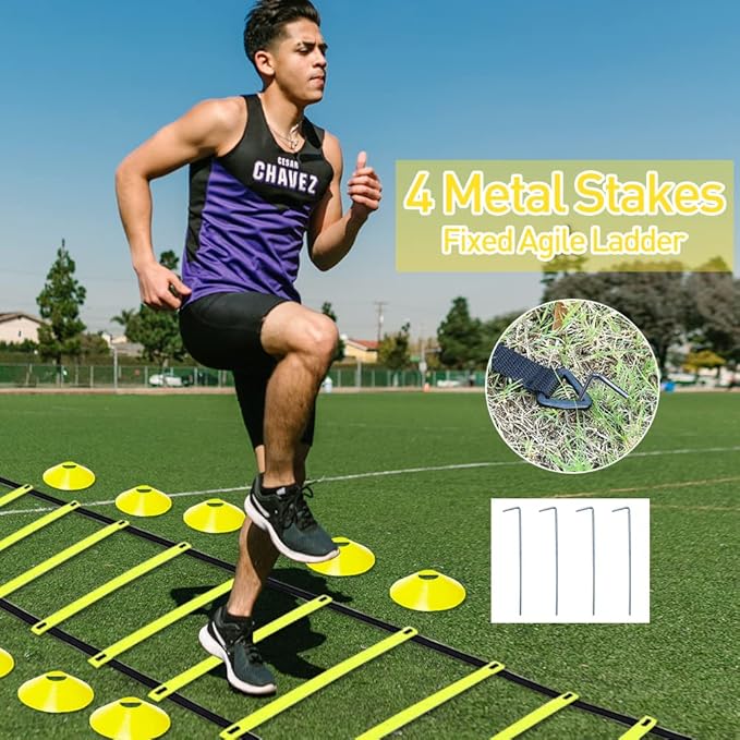 Speed & Agility Ladder Training Equipment Set 12 Rung 20ft Agility 4 Agility Hurdles,12 Disc 1 Resistance