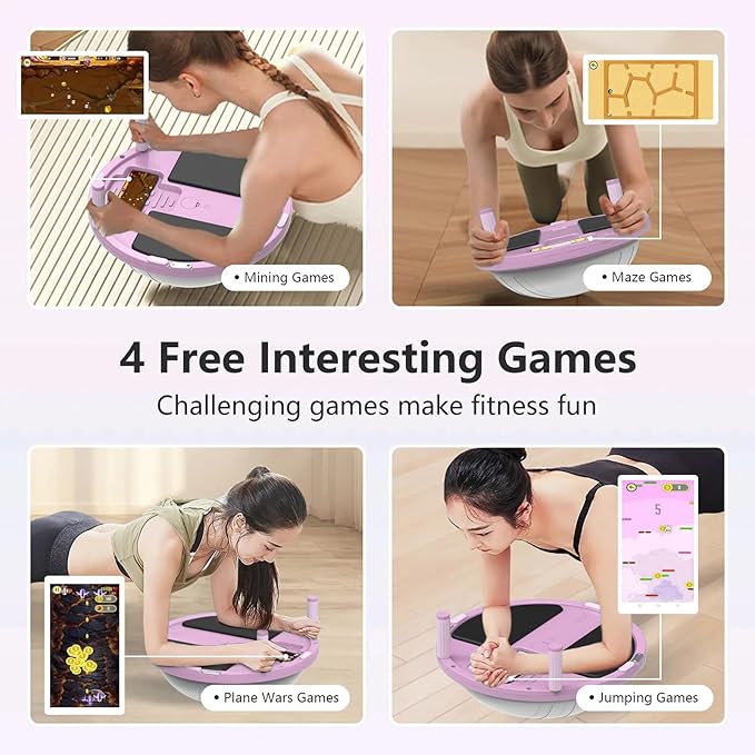 Half Balance Ball Trainer - Balance Ball Trainer with Resistance Bands and Foot Pump,Stability Ball for Exercise, Full-Body Workouts, Home Gym pink