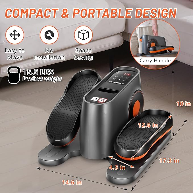 Under Desk Elliptical Machine Electric, Ellipse Leg Exerciser Equipment for Seniors at Home Fully Assembled, Portable & Quiet Pedal Exerciser with LCD Display Monitor