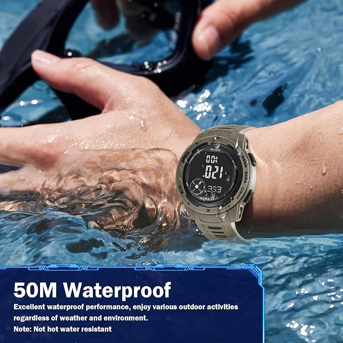 Tactical Watch with Compass,50M Waterproof Pedometer, Digital Altimeter Watch for Outdoor Hiking/Climbing(Cafe)