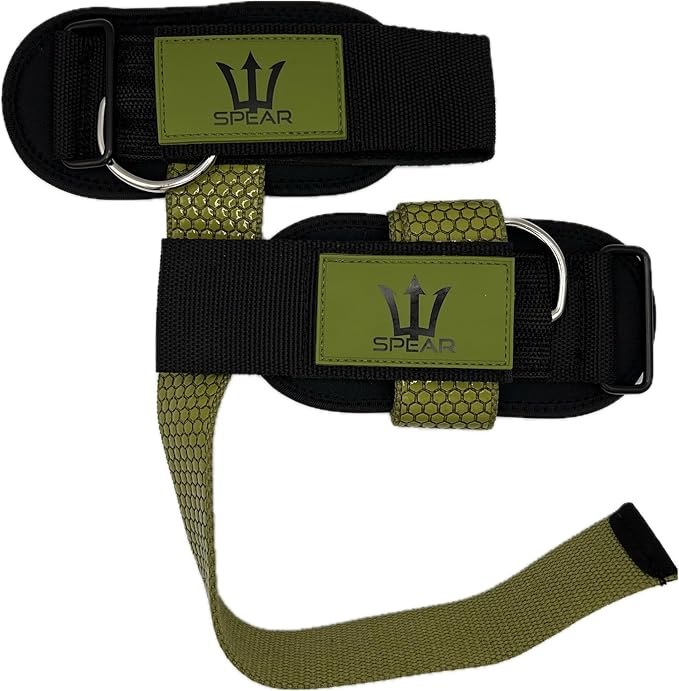 SPEAR Weight Lifting Straps With Cuffed D Ring, Cable Machine Workout, Hex Silicone Grips, Deadlifting, Bodybuilding, Powerlifting, Weight Lifting Wrist Support Wraps for Gym & Training (Ranger Green)