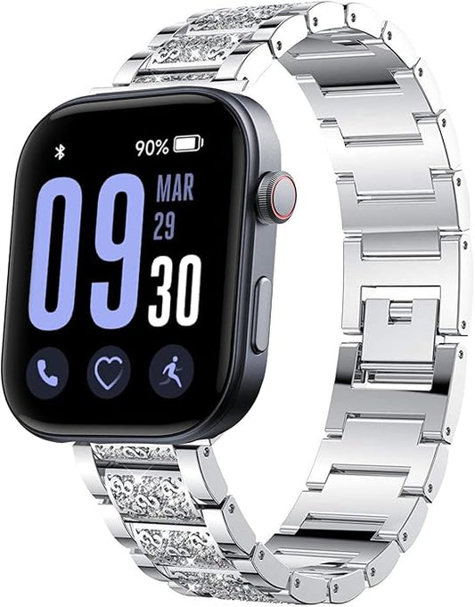 22mm Women's Jewelry Bling Diamond Metal Dressy Strap, Adjustable Replacement Strap Accessories Compatible for GTX12, T60 Smart Watches