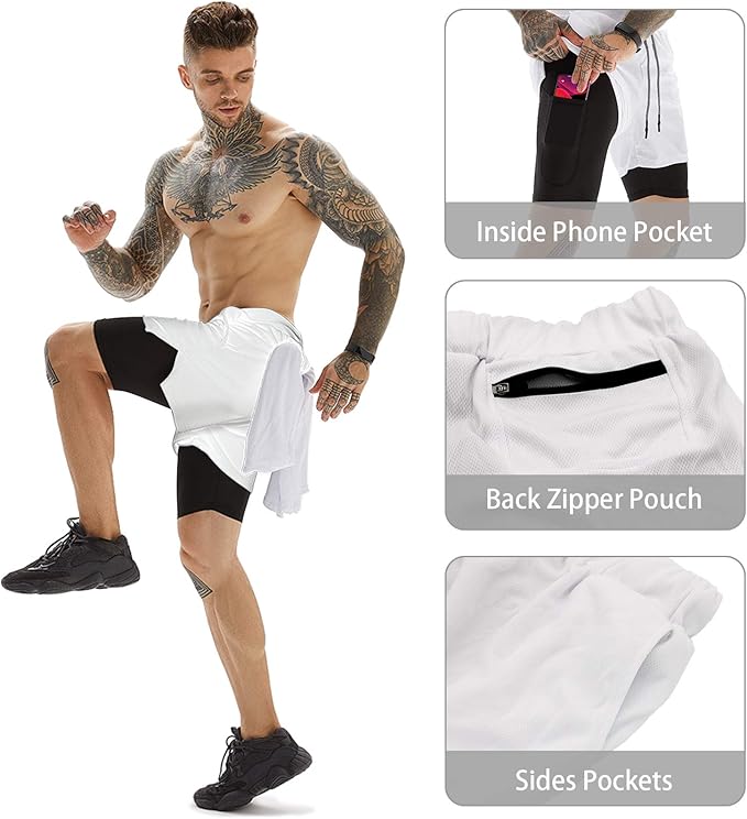 OEBLD Mens Athletic Shorts 2-in-1 Gym Workout Running 7'' Shorts with Towel Loop