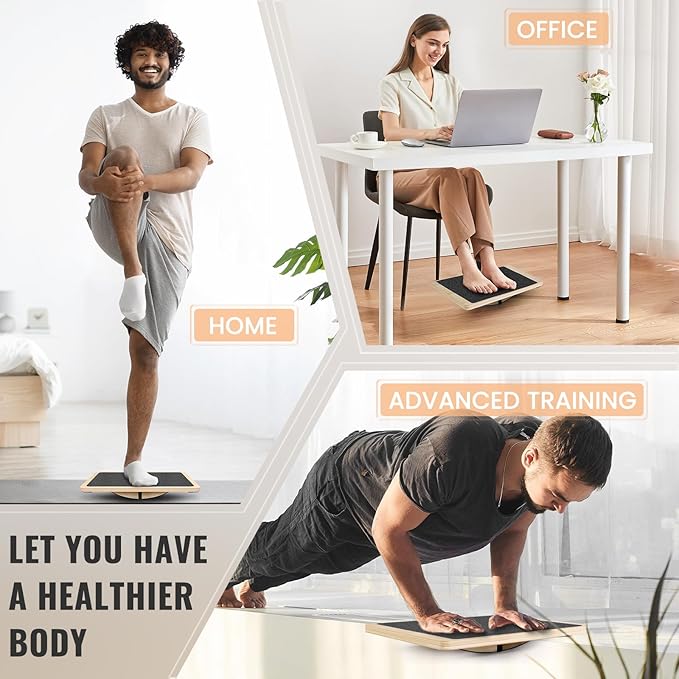 Professional Balance Board for Adults - Anti-Slip 350LBS Wobble Board for Physical Therapy, Standing Desk, Core Strength - Wooden Rocker Board