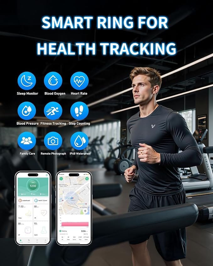 Smart Rings for Women, Fitness Tracker with Blood Oxygen, Blood Pressure, Heart Rate, Sleep Monitor, Step Counter, Gesture Control IP68 Waterproof Smart Ring Tracker, Stainless Steel