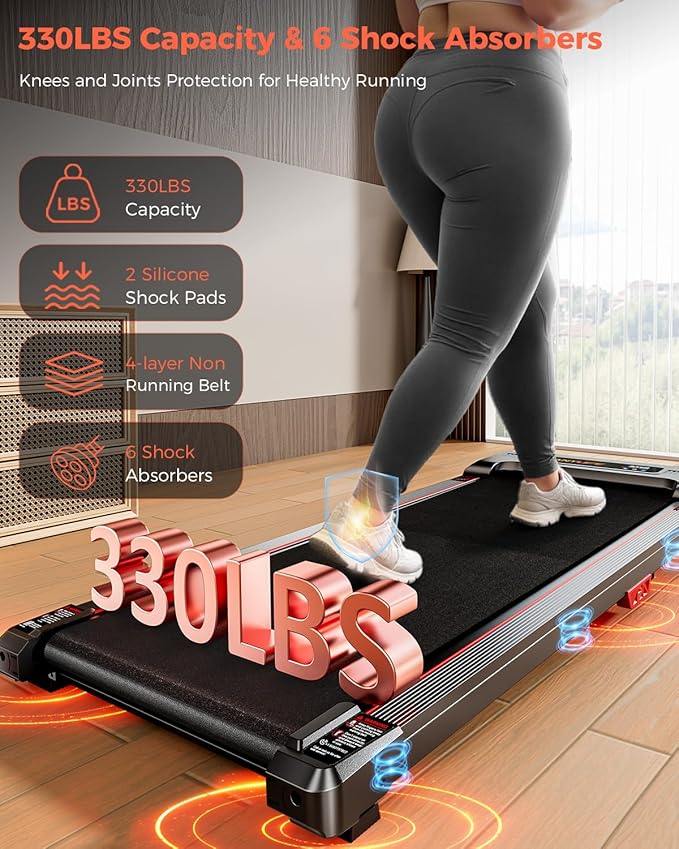 Walking Pad Treadmill, Anylife Incline Walking Pads Under Desk 330lb Capacity, 2.5HP Portable Treadmills for Home, Compact Treadmill Small Running Pad with LED Display, Remote Control