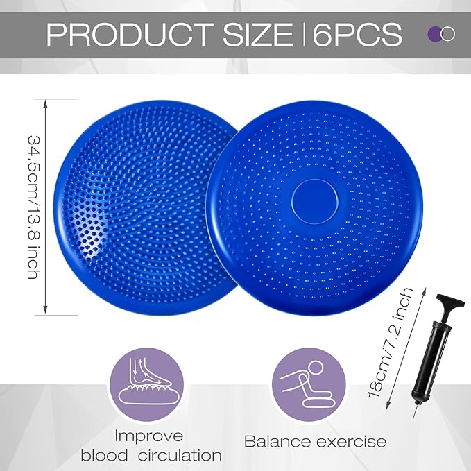 Amylove 6 Pcs Inflated Wobble Cushion Pump Wiggle Seat for Sensory Kids Flexible Seating Exercise Balance Disc Sensory Chair for Office School Home Equipment, Pump Included