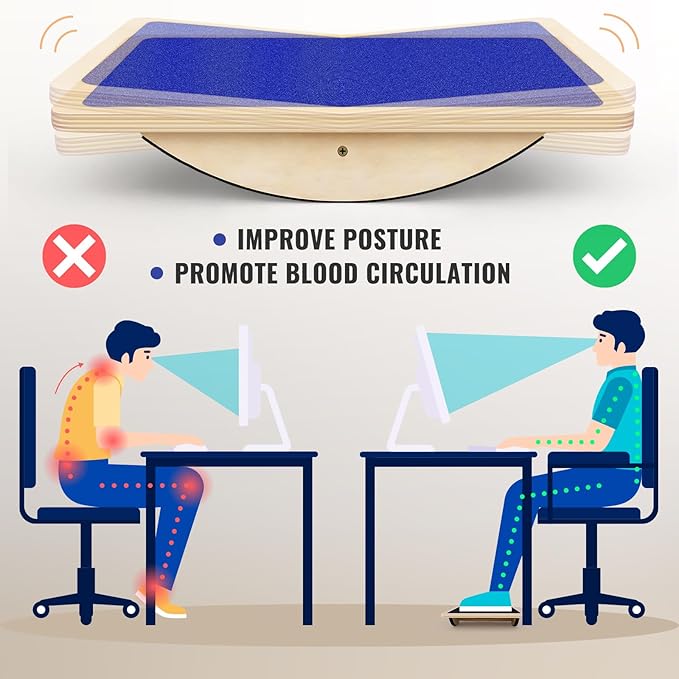 Professional Balance Board for Adults - Anti-Slip 350LBS Wobble Board for Physical Therapy, Standing Desk, Core Strength - Wooden Rocker Board