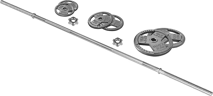 Cast Iron Standard Weight Plates Including 5FT Standard Barbell with Star Locks, 45-Pound Set (35 Pounds Plates + 10 Pounds Barbell), Multiple Packages