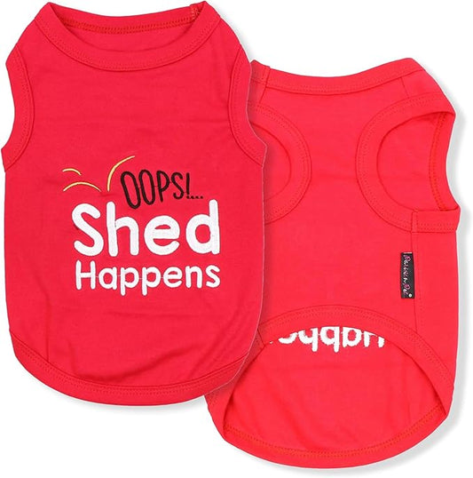 Parisian Pet Dog Tshirt - Embroidered “ Opps Shed Happens “ Dogs Clothes - Breathable and Lightweight Dog Tank Top - Sleeveless Red Doggy Tee Shirts - Machine Washable Shirt for Large Dogs - 3XL