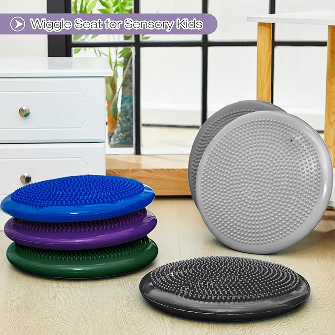 Amylove 6 Pcs Inflated Wobble Cushion Pump Wiggle Seat for Sensory Kids Flexible Seating Exercise Balance Disc Sensory Chair for Office School Home Equipment, Pump Included