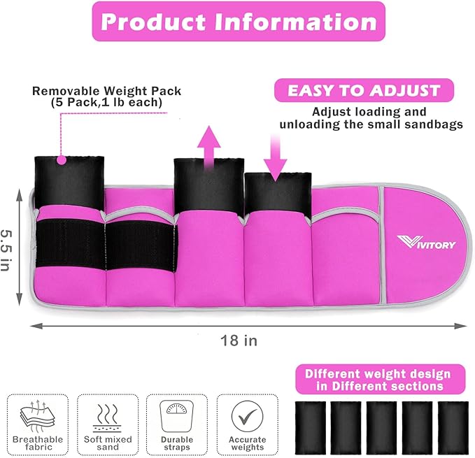 Vivitory Adjustable Ankle Weights for Women & Men 2 to 10 Lbs,
