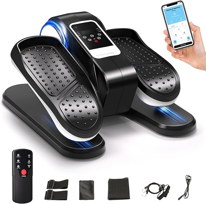 Under Desk Elliptical Machine with App – Quiet & Portable Electric Pedal Exerciser with Adjustable Speed and LED Display for Home and Office, Seated Ellipse Leg Exerciser Fully Assembled