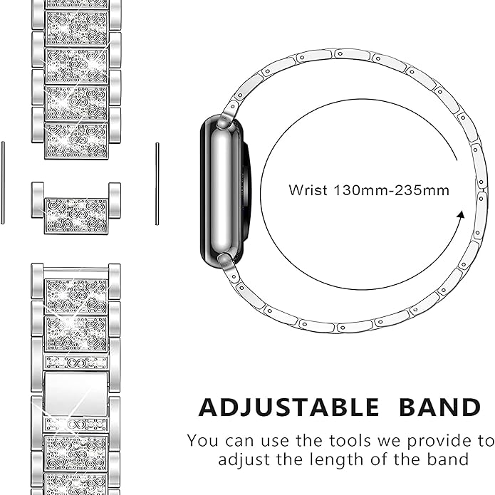 Compatible with Sanorum Smart Watches Band, 20mm, 22mm Women Jewelry Bling Diamond Metal Dressy Strap Adjustable Replacement Strap Accessories Sports Band for Men Women Compatible for HaSaKei G53, Compatible with Sanorum G53, G56