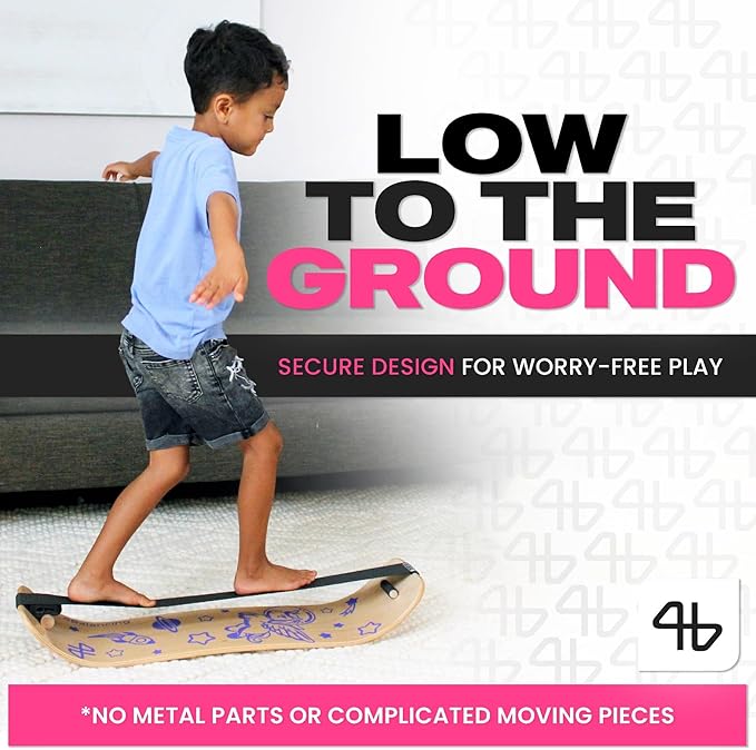Balance Board for Kids - Slackline Wooden Wobble Board - Slackboard Balance Trainer for Coordination - Training for Skateboard, Snowboard, Football, Soccer, Baseball, Basketball