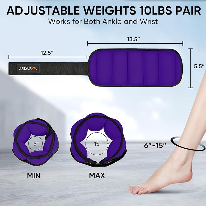 APEXUP 10lbs/Pair Adjustable Ankle Weights for Women and Men
