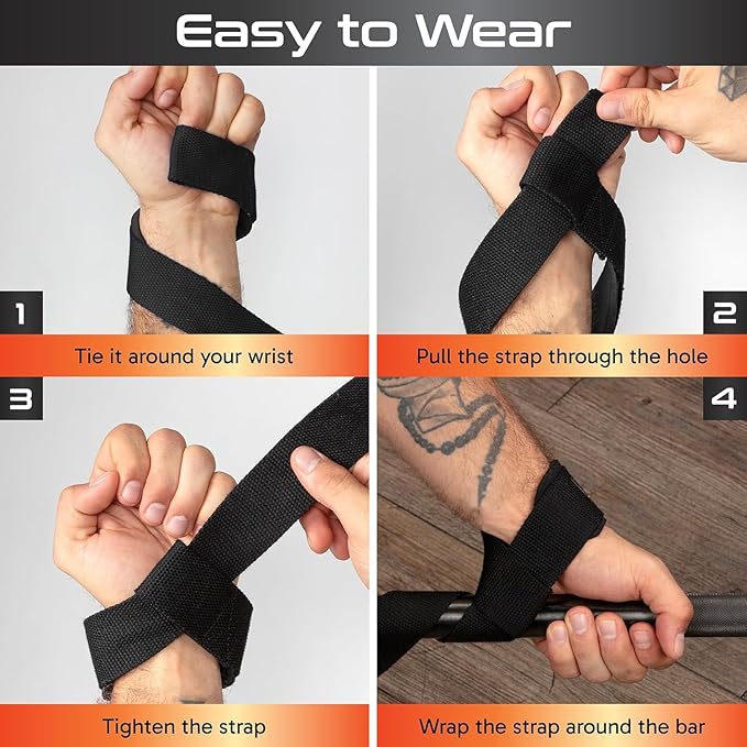 Grip Lifting Straps for Weightlifting and Strength Training, Premium Cotton and Padded Wrist Wraps, Gym Deadlift for Men & Women (Green, 1-Pair)