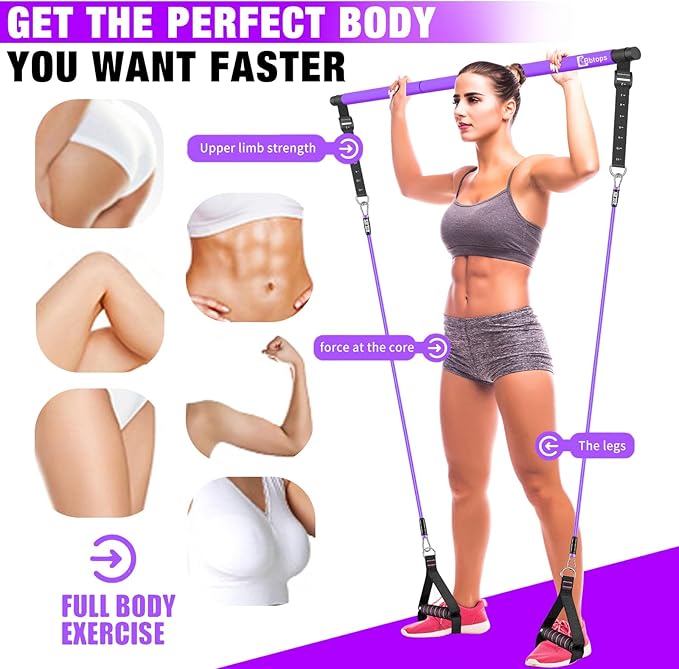 Pilates Bar Kit with Resistance Bands,Pilates Bar with Stackable Bands Workout Equipment for Legs,Hip,Waist and Arm,Exercise Fitness Equipment for Women & Men Home Gym Yoga Pilates