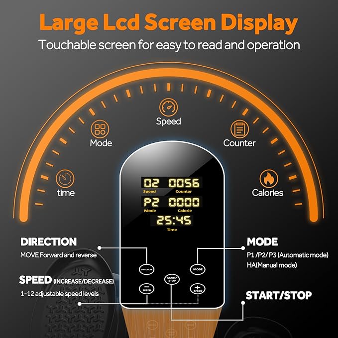 Under Desk Elliptical Machine with Touch LED Monitor,12-Speed Electric Large Pedal Exerciser for Seniors,Leg Exerciser with Forward & Reverse Direction, Manual & Auto Mode for Home Office