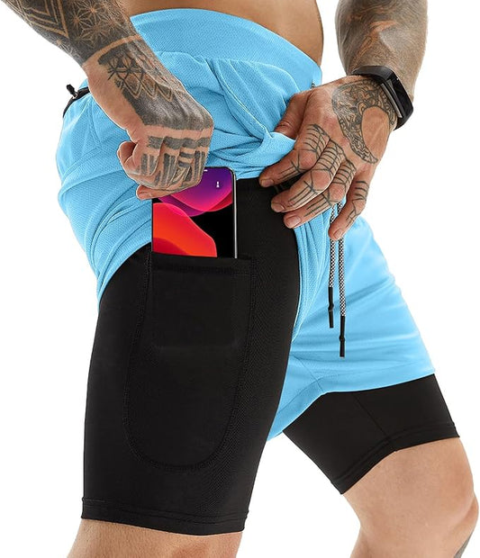 OEBLD Mens Athletic Shorts 2-in-1 Gym Workout Running 7'' Shorts with Towel Loop